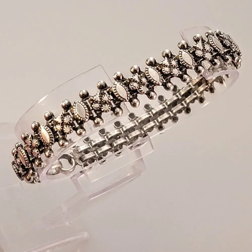 Vintage 900 Silver Artisan Ornate Beaded Rashod Arts Bracelet